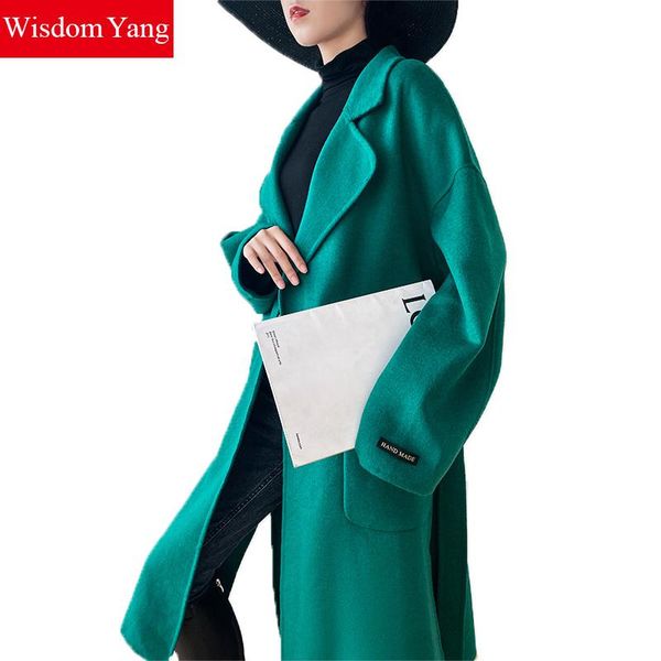 

зимний костюм пальто женщин real овечьей шерсти руна длинные крупногабаритные шерстяные пальто леди хаки зеленый bodycon верхняя одежда шине, Black