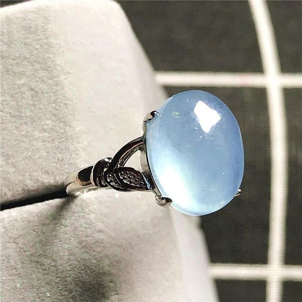 

12x9mm natural ocean blue aquamarine beads ring jewelry for woman lady man crystal oval stone silver adjustable size ring, Golden;silver
