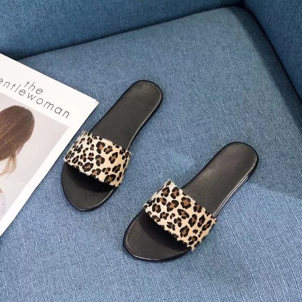 

women summer slippers slides shoes leopard leather summer flip flops female outdoor slides fashion slip on slippers, Black