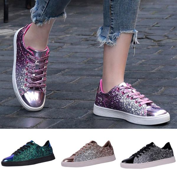 

женская мода блестки сплошной цвет тапки ночной клуб trend дикий повседневная обувь женская wild повседневная обувь модные шнурках кроссовки, Black