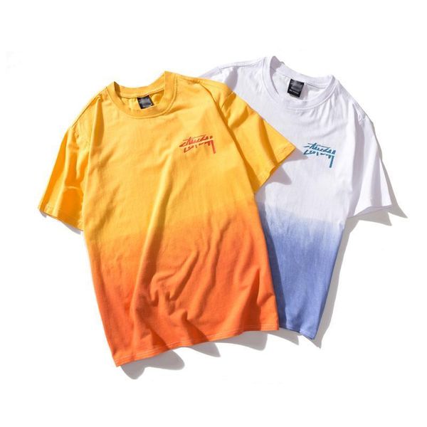 

usa tide brand tshirt stussys men designer t shirts trend fashion new gradient t-shirt street men women wild shirt casual loose, White;black