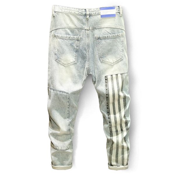 

summer light jeans men's fashion loose straight pants korean style regular ankle-length pants wash jean, Blue