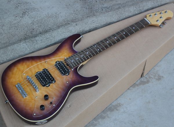 

6 strings transparent purple electric guitar with quilted maple veneer,rosewood fretboard,22 frets,customizable