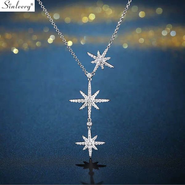 

sinleery snowflake star elegant women necklace rose gold silver color inlay zirconia chain choker necklace jewelry xl652 ssb