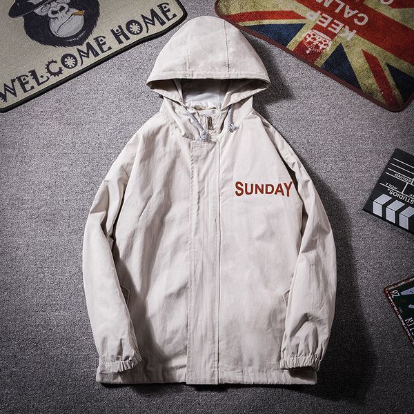 

men's autumn denim hooded letter printing jackets men japanese streetwear hiphop vintage jacket coat windbreaker loose oversize, Black;brown
