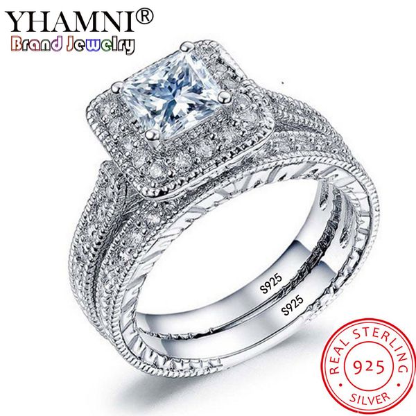 

yhamni 100% 925 silver ring white cz ring set luxury vintage wedding band promise engagement rings jewelry gift for women kr293 j190715, Slivery;golden