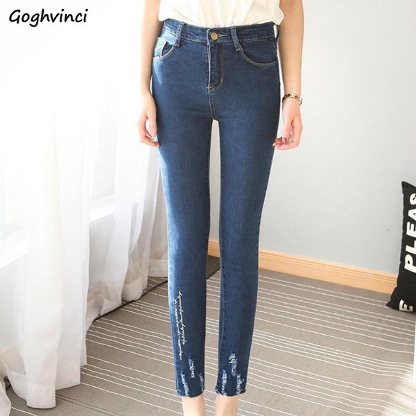 

trousers women summer new trendy denim ankle-length womens plus size casual slim high waist jeans all match black solid skinny, Blue