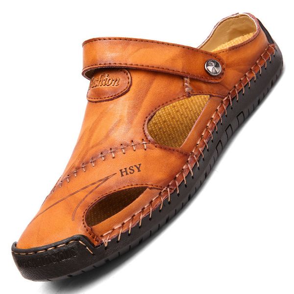

New Style Men Summer MEN'S SHOES Casual Porous Genuine Leather Shoes Closed-toe Sandals Fashion ban tuo xie Beach Large Size