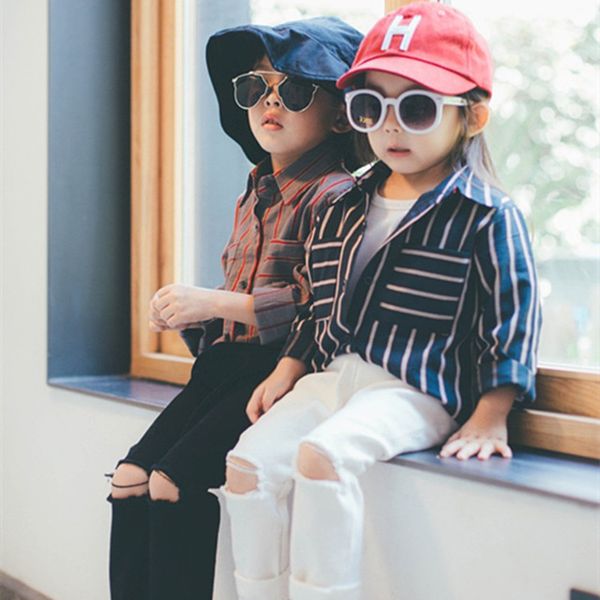 

kids boys girls autumn casual jeans baby fashion all match denim black white holes trousers children clothes, Blue