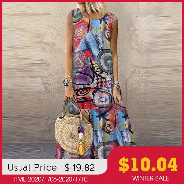 

zanzea 2019 лето printed платье макси женские sundress vintage o шеи рукавов мундир vestidos плюс размер casual robe femme 5xl, Black;gray