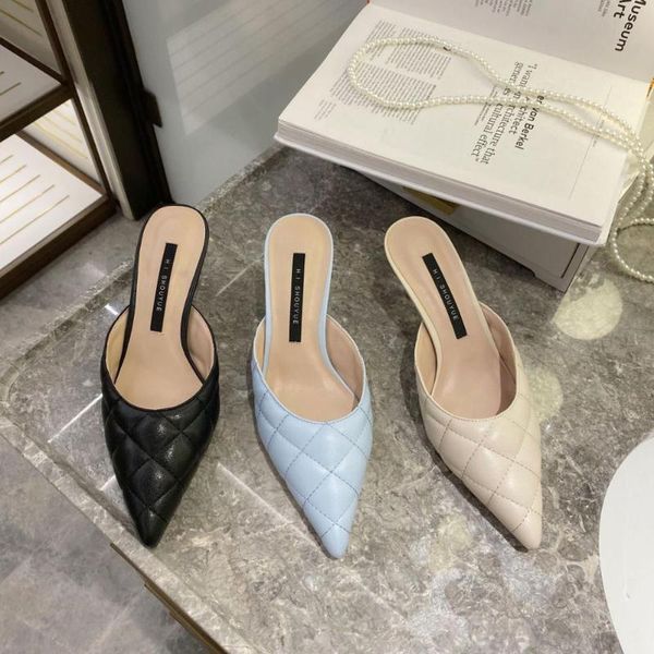 

high-heeled shoes lady ladies' slippers thin heels slides slipers women med pointed toe heeled soft 2020 rubber, Black