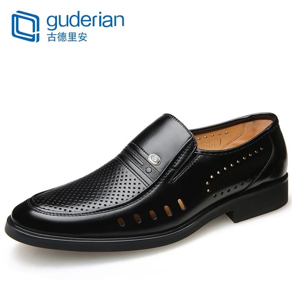 

guderian mens genuine leather sandals breathable business men's sandals casual man summer shoes choussure homme, Black