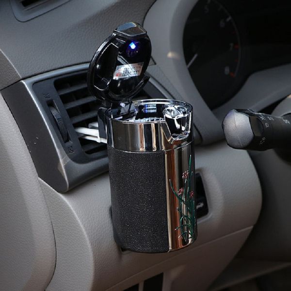 

car portable led light ashtray universal cigarette cylinder holder carbon fiber air outlet clip storage box car accessories