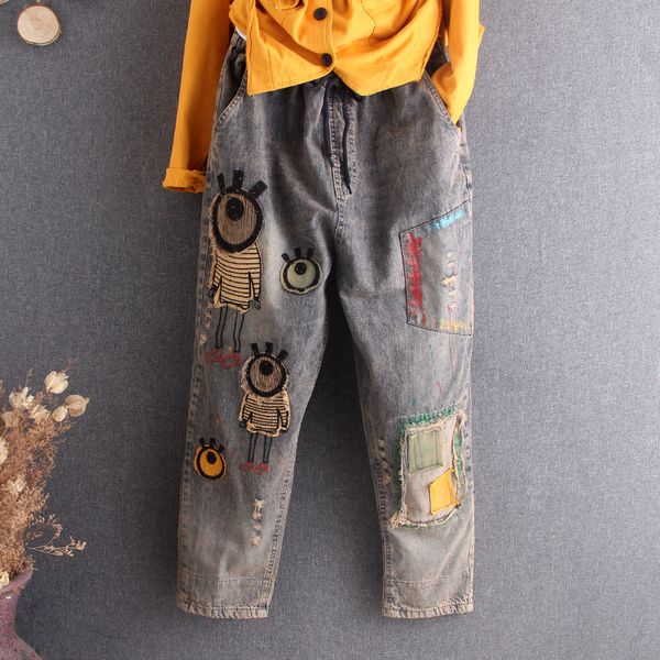 

women's jeans spring summer ripped boyfriend for women fashion loose vintage high waist plus size denim pantalones mujer vaqueros, Blue