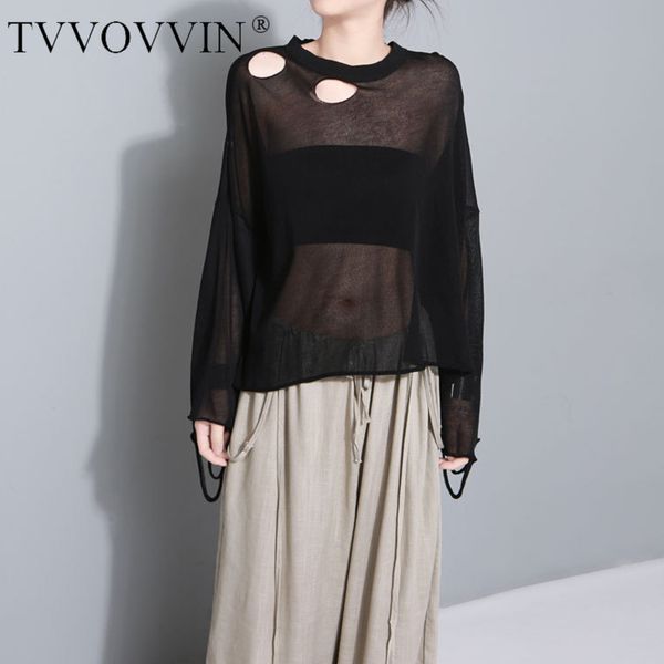 

tvvovvin 2020 solid color brushed ragged shoulder micro-sheer pullover sweater fashion wild sun protection a013, White;black
