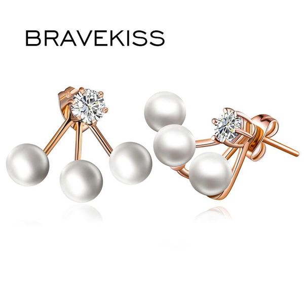 

bravekiss cute double side synthetic pearl stud earrings with fashion brinco rose gold color jewelry for women 2019 bje0255a, Golden;silver