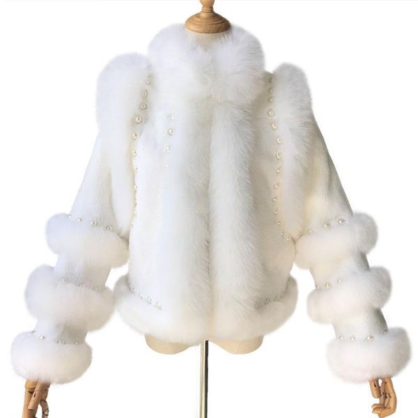 

women winter real fur coat rex fur jacket elegant ladies pearl pure white coat, Black