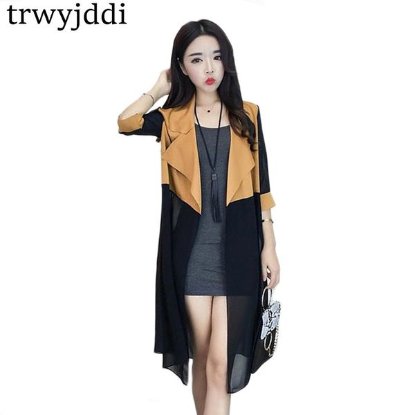 

chiffon sunscreen summer female long 2018 summer outside casual shawl windbreaker thin splice female cardigan jacket hl361, Tan;black
