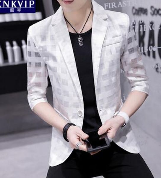 

small suit mens seven-point sleeve suits korean slim hollow students summer casual men's suit jacket blazer masculino m - 3xl, White;black