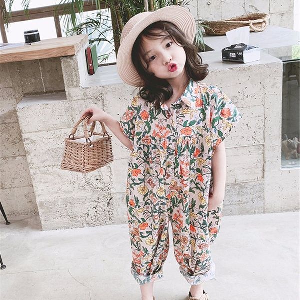 

liligirl girls floral print jumpsuit for children summer clothes sets 2019 new baby kids beach romper clothing set, White