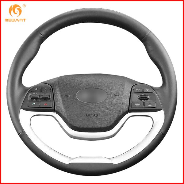 

mewant for kia morning 2011-2016 picanto 2012-2015 black artificial leather auto steering wheel cover interior accessories parts