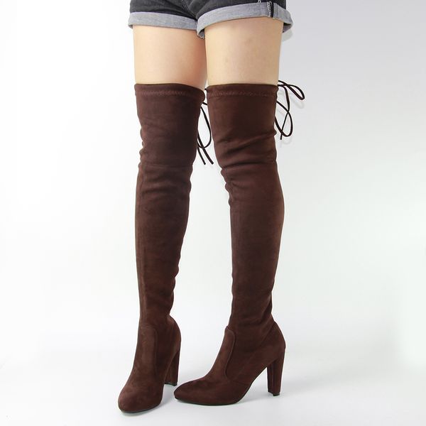

women's shoes winter large sizes 41 42 lace up woman over knee boots high heels party boots shoes dropshipping, Black