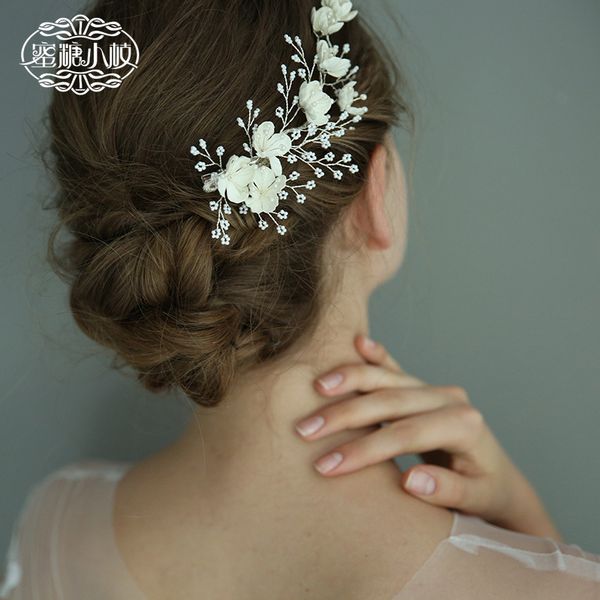 

wedding party beaded pearl gift woman lady diamond flower leaf hair jewelry for bride acting initiation graduation yy-134, Slivery;golden