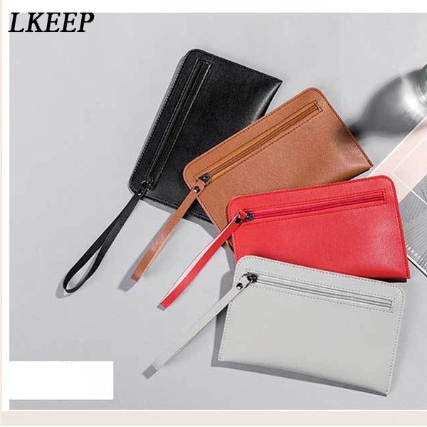 

2019 new casual hand take wallet simple convenient small handbag leather mobile phone bag women coin purses holders, Red;black