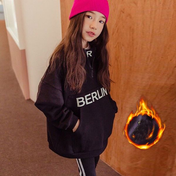 

thicken warm letter print girl's sweater casual korean version girls winter autumn teenage girls fashion outfit, Black