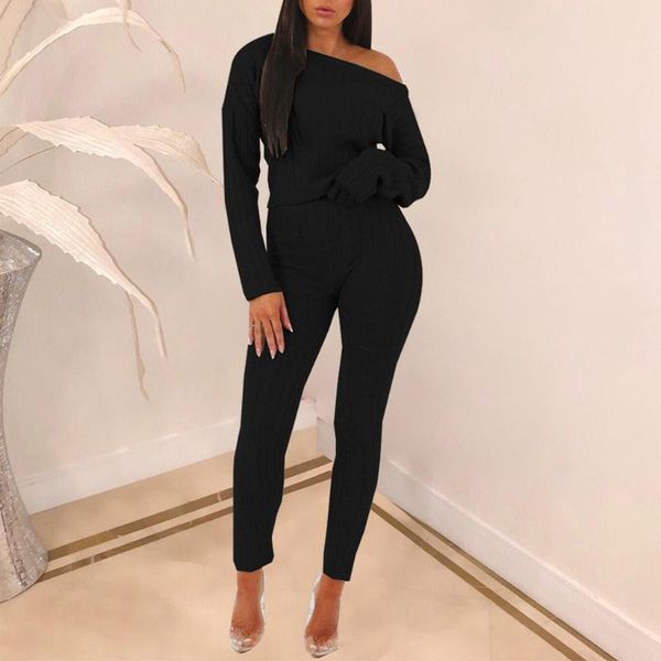 

gym clothing women long sleeve crop full pants 2 piece set for female off shoulder two pieces sets set#g3, White;black