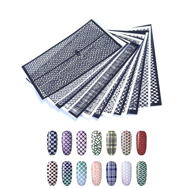 

fish scale nail vinyls adhesive ultra-thin plaid net line hollow 3d nail stencil sticker for manicure art decoration, Black