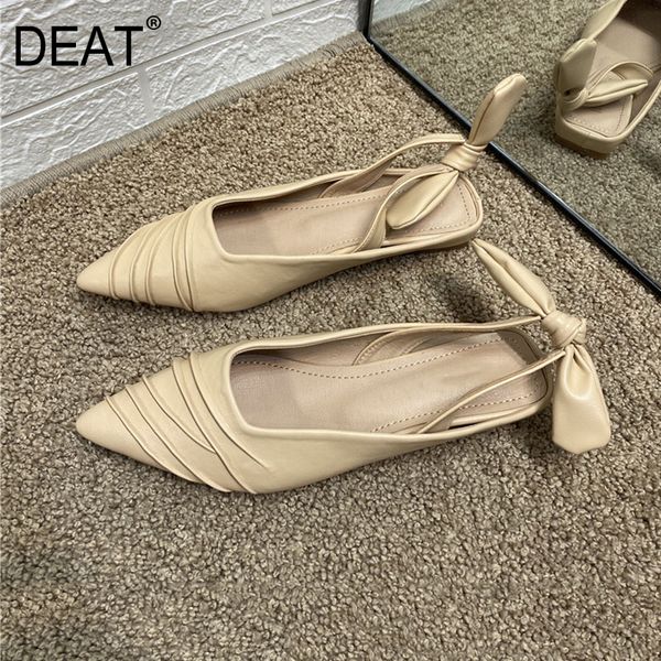 

deat] 2020 sharp toe shallow pleated bowknot simple pu leather single flat shoes women new spring autumn fashion tide 10h446, Black