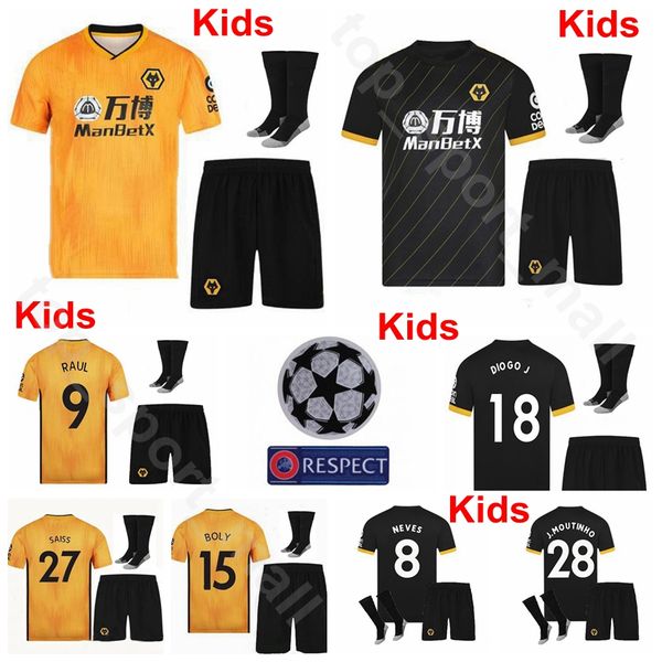 

Youth Wolverhampton Wanderers Jersey 19-20 Socks Set Soccer Kids RAUL CAVALEIRO DOHERTY NEVES Patricio BOLY COADY Football Shirt Kit Uniform