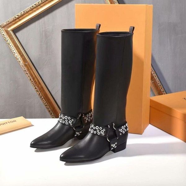 

women autumn and winter fashion personality pointed low heel long boots tactical military 110203, Black
