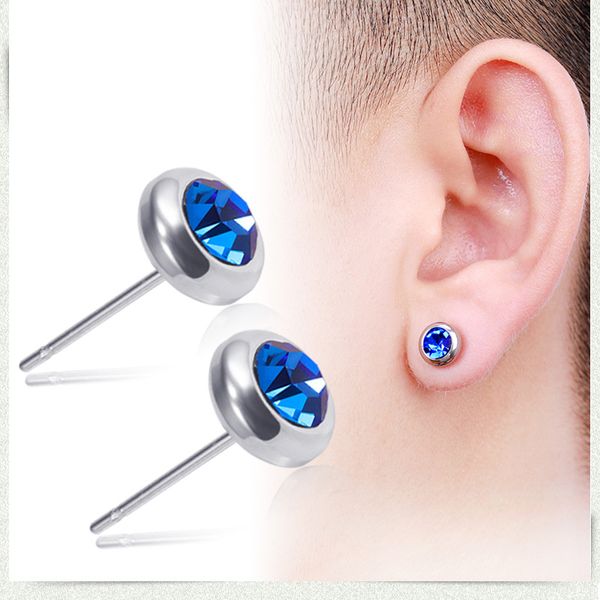 

titanium steel studs stainless steel pierced earrings for men and women anti allergy color drilling ear nail, Red;brown