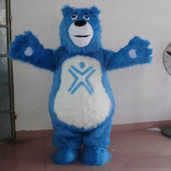 

2019 furry blue bear mascot costume with two small eyes for to wear, Red;yellow