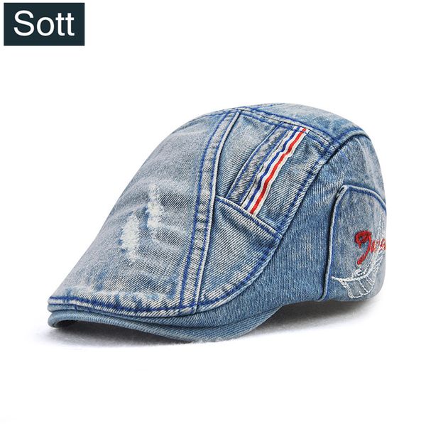 

sott] 2020 fashion new summer child beret vintage cowboy boys girls sun hat kids casual berets size 52-56cm b-0080, Blue;gray