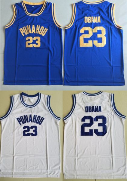 

#23 Barack Obama Punahou Jersey Cheap Obama White Blue College Shirts Stitched Commemorative Edition Basketball Jerseys