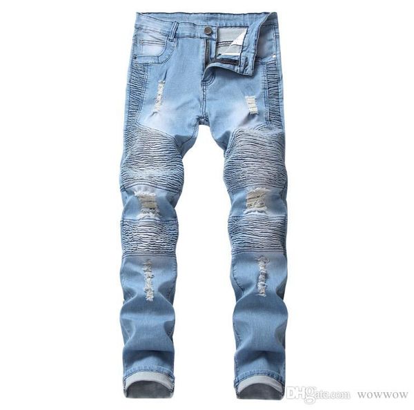 

men clothes hip hop sweatpants skinny motorcycle denim pants zipper designer black jeans mens casual men jeans trousers, Blue