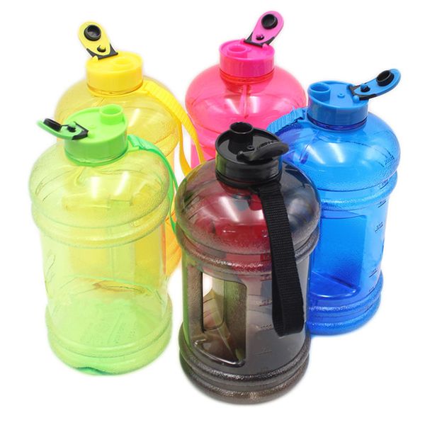 

large capacity water bottles 2.2l portable outdoor sports gym training camping running plastic water bottle 5 color xd21017