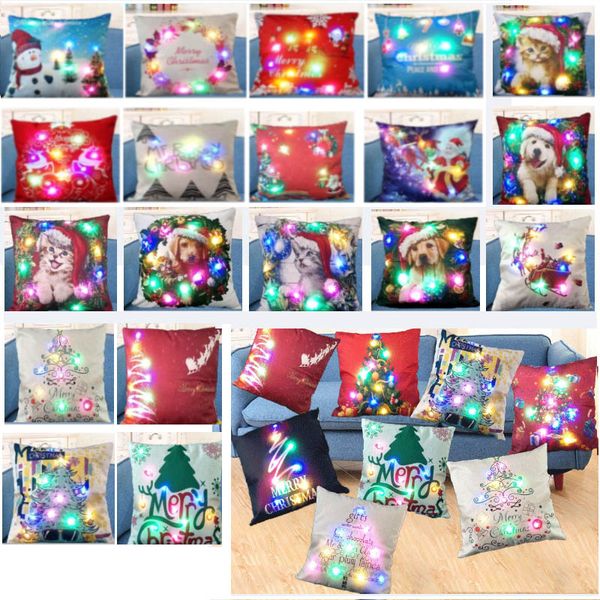 

christmas led luminous pillow case linen throw pillow covers cushion cover santa claus dog tree pillowcase sofa car decor 25 style hh9-2309