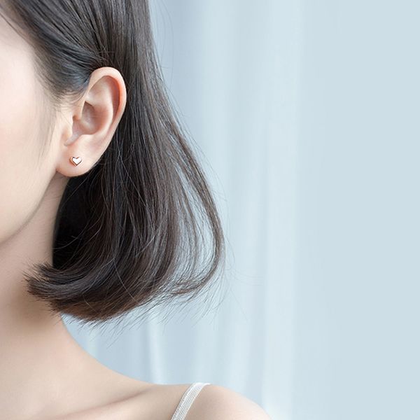 

2019 100% 925 solid real sterling silver fashion tiny rose gold heart stud earrings for women girls sweet jewelry, Golden;silver