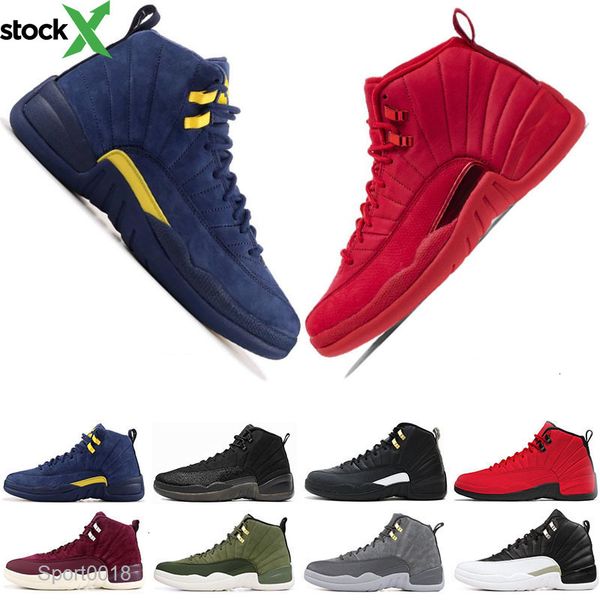 

limited mens 12 12s basketball shoes gym red bulls flu game university blue college navy dark grey men sports sneakers size 7-13, Black