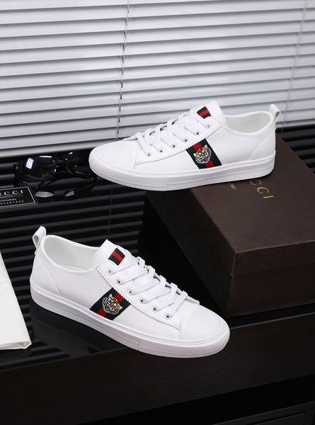 

new style high-end luxury men's casual sports jogging shoes fashion design brand platform leather upper tiger head pattern iut, Black