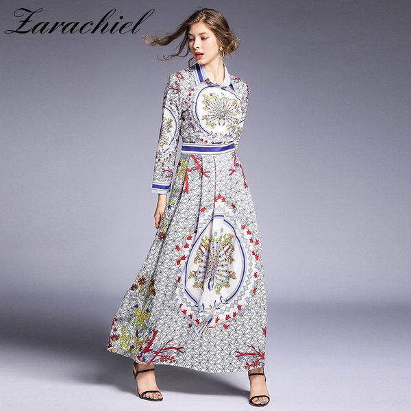 

2019 осень мода взлетно-посадочной полосы старинные maxidress женские наручные рукава с цветочным принтом в полоску дамы ну вечеринку элеган, Black;gray