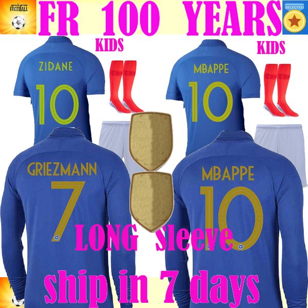 

france 100th jersey anniversary 100 years maillot griezmann pogba football lemar shirts equipe 2019 kids kit long sleeve, Black;yellow