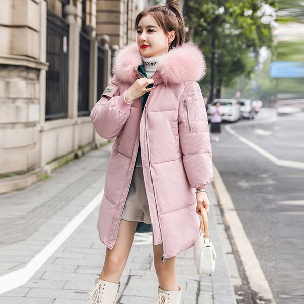 

fur hooded thicken warm cotton down coats women solid plus size winter windproof jackets coats streetwear female korean parkas, Black
