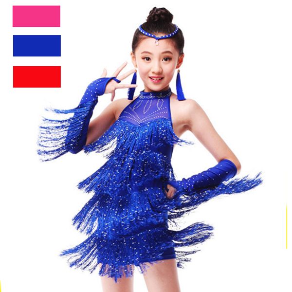 

latin fringe dress ballroom latin salsa dance dress clothes samba dance costume kids child for girls, Black;red