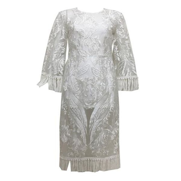 

women's embroidered dresses tassel dress long white lace dress, Black;gray