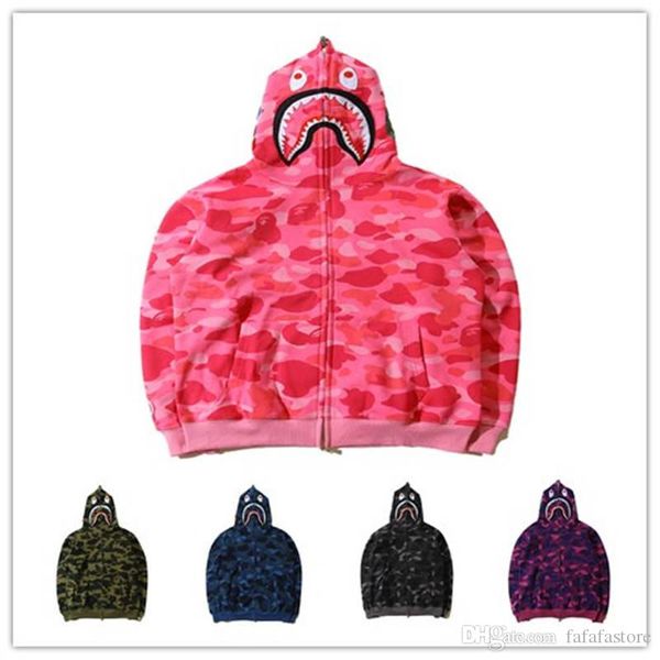 

new cool a bathing a ape 19bape shark jaw camo full zipper hoodie men's sweats coat jacket long sleeve hoodie sweater, Black